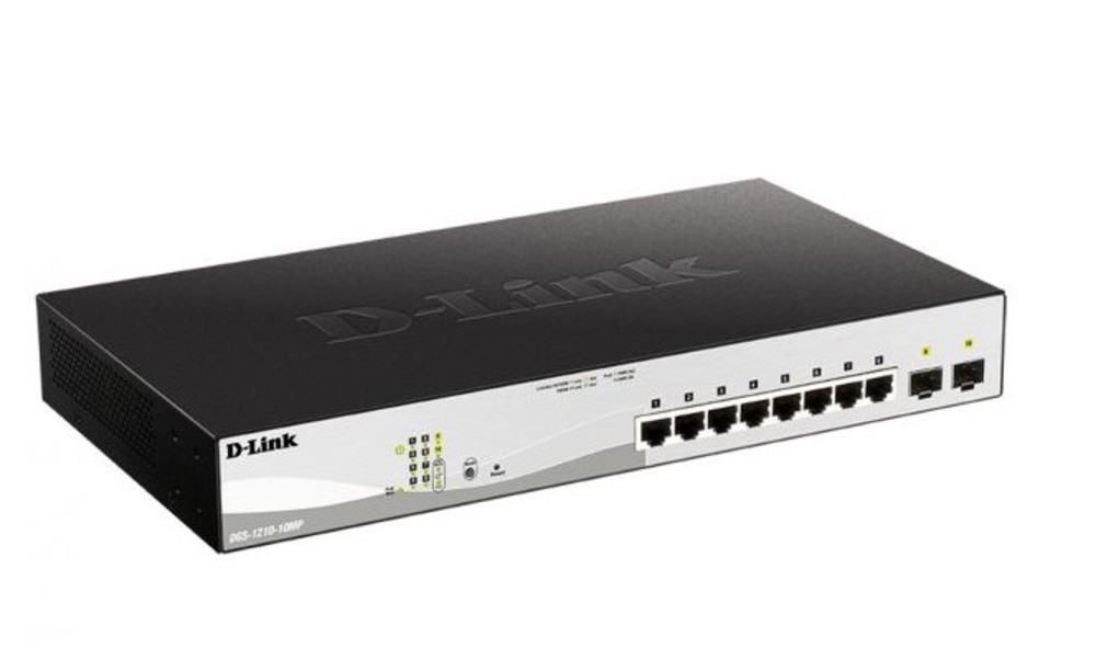 DGS-1210-10MP/FL2A - Управляемый L2 коммутатор с 8 портами 10/100/1000Base-T и 2 портами 1000Base-X SFP (8 портов PoE 802.3af/at, PoE-бюджет 130 Вт), D-Link