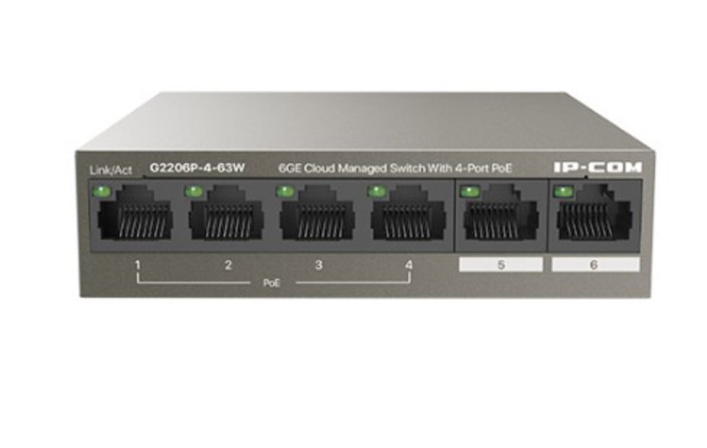IP-COM G2206P-4-63W - умный облачный коммутатор PoE, 4 стандартных гигабитных порта PoE с максимальной мощностью PoE 58 Вт.