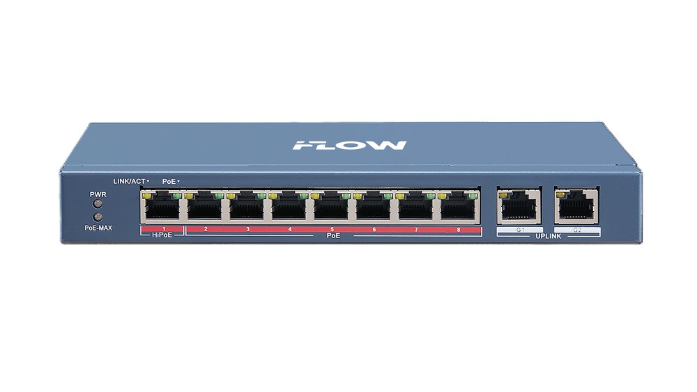 F-SW-EU410HPOE-V - неуправляемый коммутатор Value СЕРИЯ (100M PoE, Dual Uplink) 8 RJ45 100M PoE с грозозащитой 6кВ, iFLOW