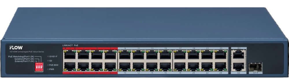 F-SW-EU426POE-V/L - неуправляемый коммутатор Value СЕРИЯ(100M, PoE) 24 RJ45 100M PoE с грозозащитой 6кВ, iFLOW
