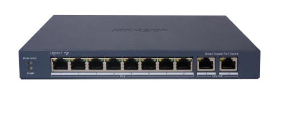 DS-3E1510P-EI V2 - Управляемый PoE коммутатор, 8 1000M PoE-порт, 2 1000M RJ45‑порт, Hikvision