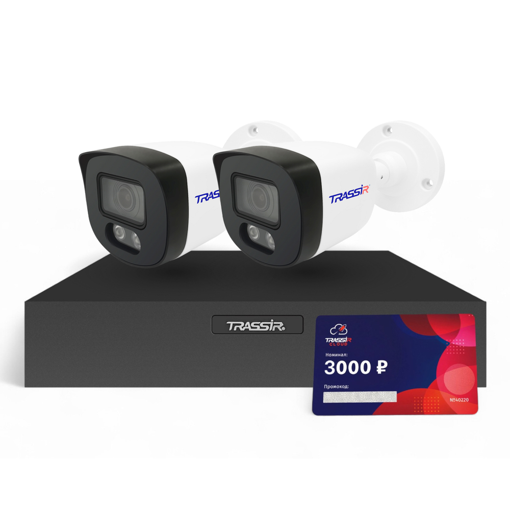 Комплект: Видеорегистратор TR-Lite 1106-4P + 2 камеры TR-Lite L2B5 2.8 + TRASSIR Облако 3000