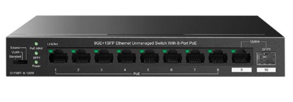 IP-COM G1110PF-8-120W - Коммутатор Ethernet 9GE+1SFP с 8 портами PoE