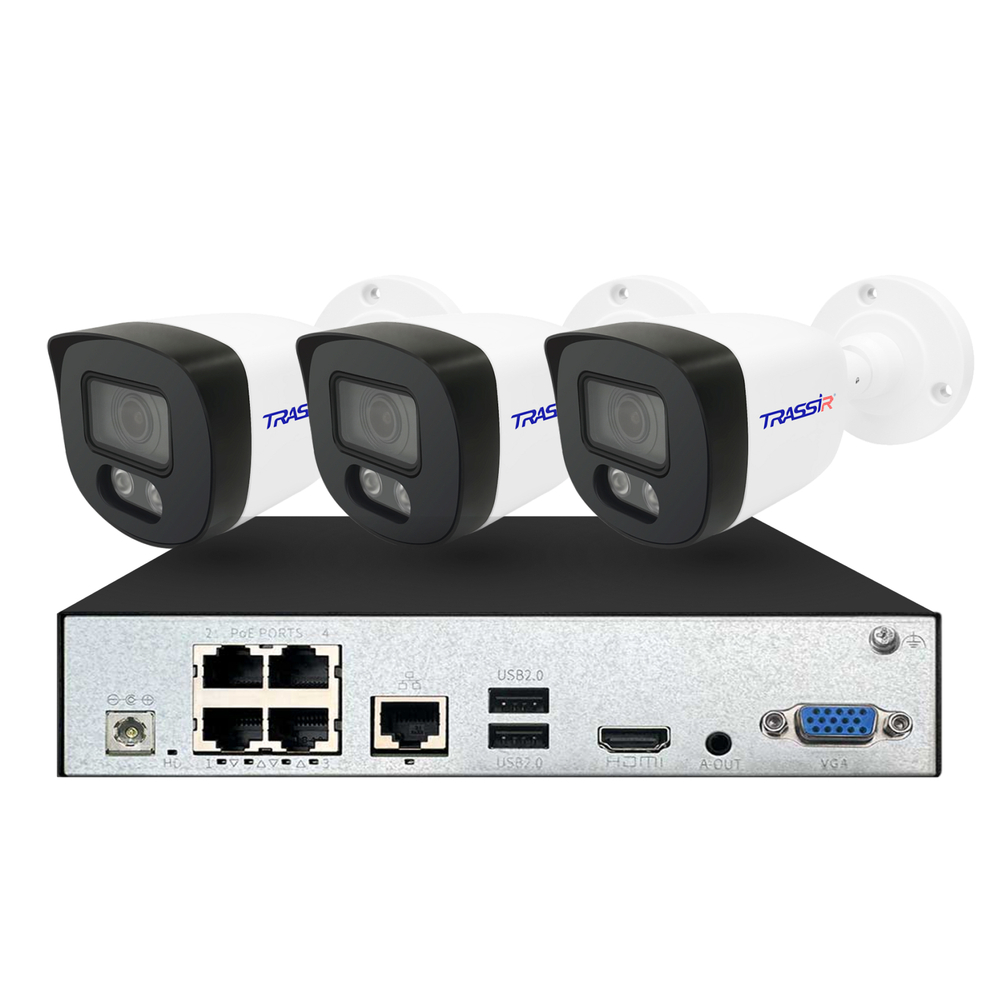 Комплект: видеорегистратор TR-Lite 1106-4P + 3 IP-камеры TR-Lite L2B5