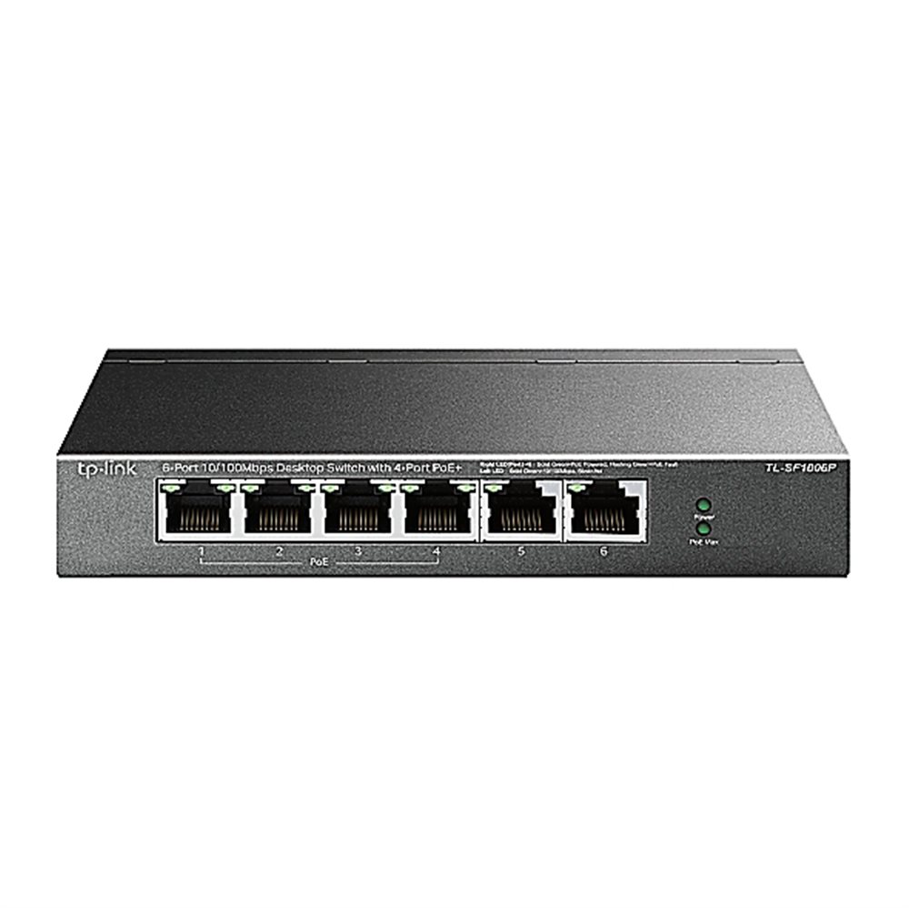 TL-SF1006P - 6-портовый 10/100 Мбит/с настольный коммутатор с 4 портами PoE+, бюджет PoE до 67 Вт