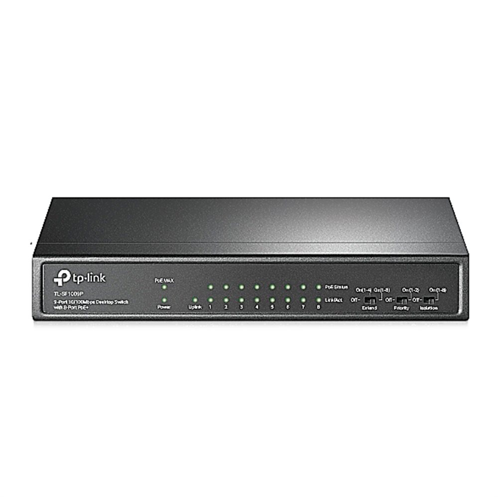 TL-SF1009P - 9-портовый настольный 10/100 Мбит/с коммутатор с 8 портами PoE+, бюджет PoE до 65 Вт