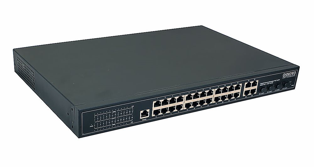 SW-8244/L(400W) - Управляемый L2 PoE коммутатор Gigabit Ethernet на 24 RJ45 PoE + 4 x GE Combo Uplink порта. Порты: 24 x GE (10/100/1000 Base-T) с поддержкой PoE (IEEE 802.3af/at), 4 x GE Combo Uplink (RJ45 + SFP)
