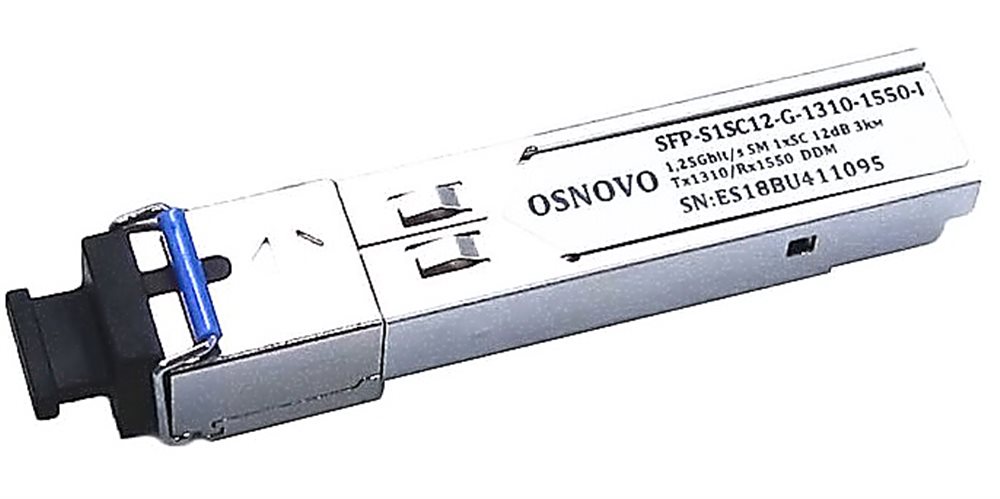 SFP-S1SC12-G-1310-1550-I - Оптический SFP Модуль промышленный. Одно волокно Single Mode. Скорость: до 1,25 Гбит/c. Тип разъема: SC. Оптический бюджет: 12дБ