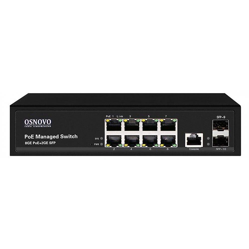 SW-80802/L(150W) - Управляемый L2 PoE коммутатор Gigabit Ethernet на 8 RJ45 PoE + 2 x GE SFP порта