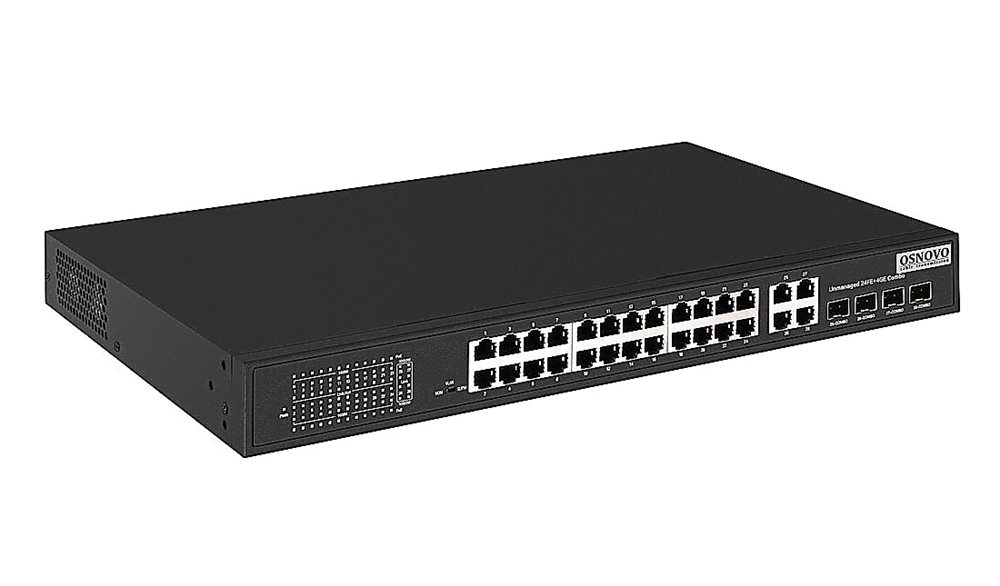 SW-62444(400W) - PoE коммутатор Fast Ethernet на 24 x RJ45 портов + 4 x GE Combo uplink порта. Порты: 24 x FE (10/100 Base-T) с поддержкой PoE (IEEE 802.3af/at), 4 x GE Combo Uplink (RJ45 + SFP)