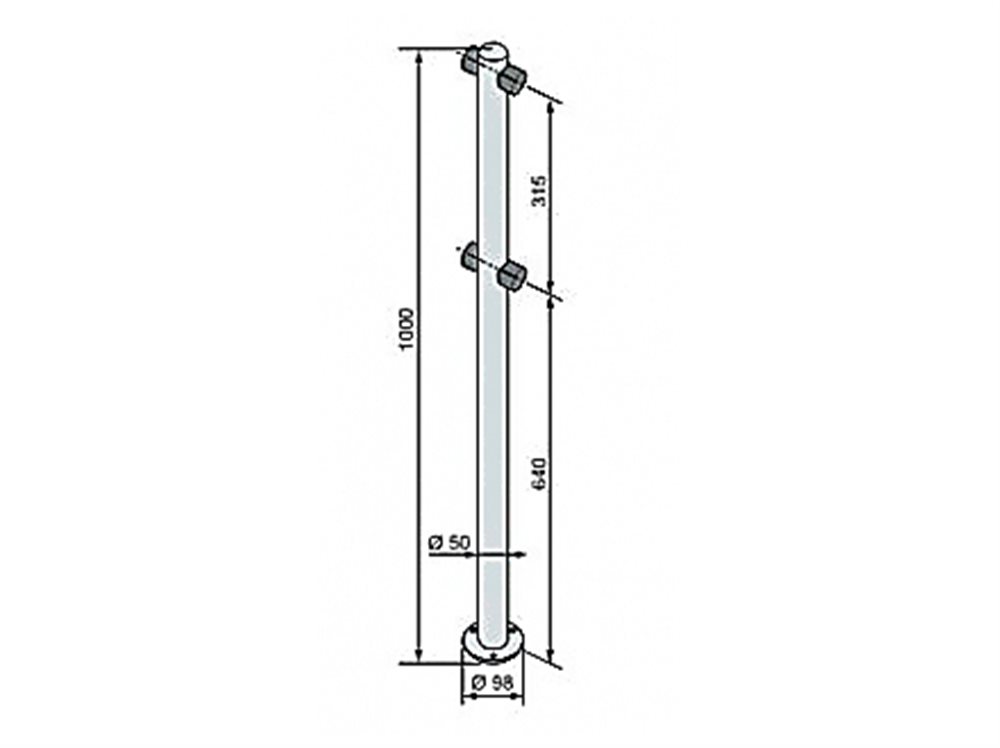 PERCo-BH02 2-01 - Двухсторонняя стойка с 4-мя отверстиями для крепления патрубков (угол между парами отверстий 180град.)