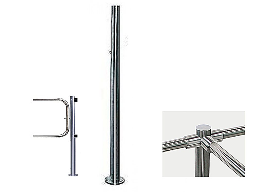 PERCo-BH02 2-16 - Трехсторонняя стойка с отверстием под стопорный механизм поворотной секции и с 6-ю отверстиями для крепления патрубков