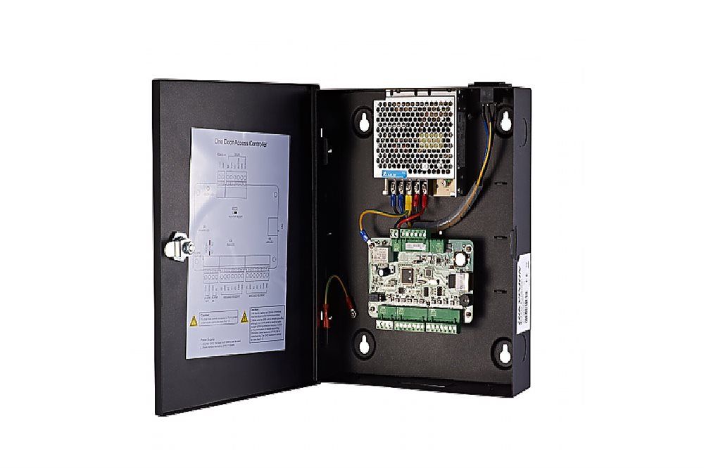 DS-K2801 - Контроллер доступа на 1 дверь. Память: 10000 карт, 50000 событий; TCP/IP; интерфейсы считывателей: 2 входа Wiegand; тревожные вход/выход 3/2; DC12В; 50Вт; -20 °C...+65°C; размер 285×237×69мм; металл.