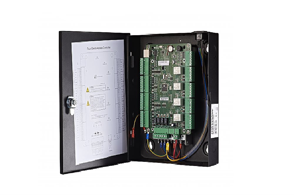 DS-K2804 - Контроллер доступа на 4 двери. Память: 10000 карт, 50000 событий; TCP/IP; интерфейсы считывателей: 4 входа Wiegand; тревожные вход/выход 12/8; DC12В; 100Вт; -20 °C...+65°C; размер 285×237×69мм; металл.
