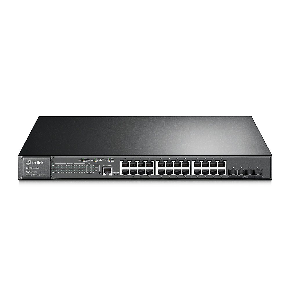 TL-SG3428XMP - JetStream 24 портовый гигабитный управляемый PoE+ коммутатор уровня 2+ с 4 SFP+ слотами 10GE, бюджет PoE до 384 Вт