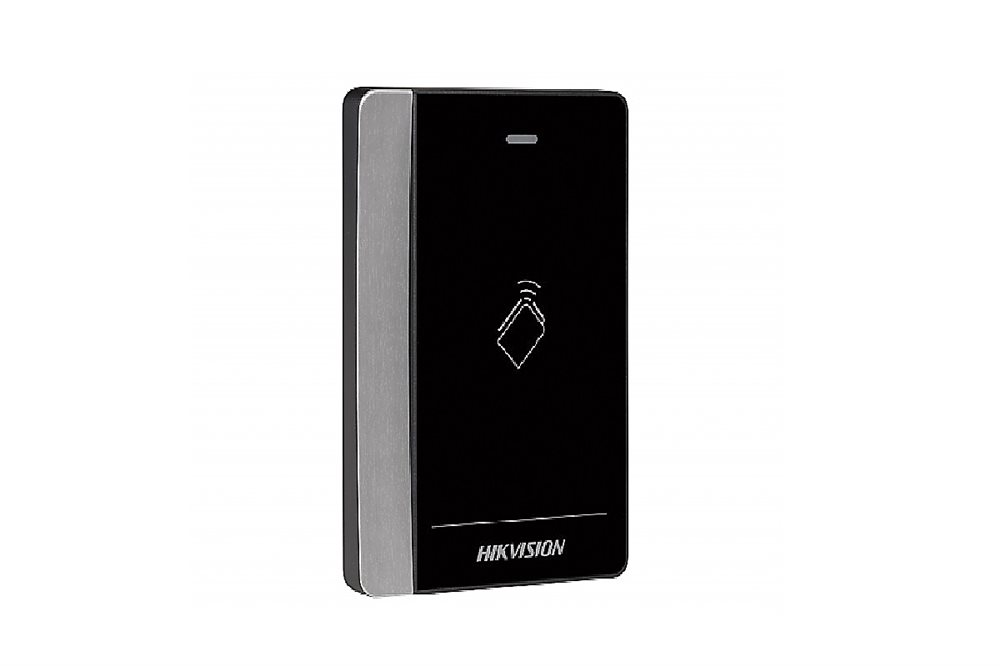 DS-K1102AM - Считыватель Mifare карт, дальность считывания: 30-50 мм; поддержка протоколов RS485 и Wiegand (W26/W34); DC12В; 6Вт; -40 °C...+70°C; IP64; размер 121×86.5×14мм; пластик.