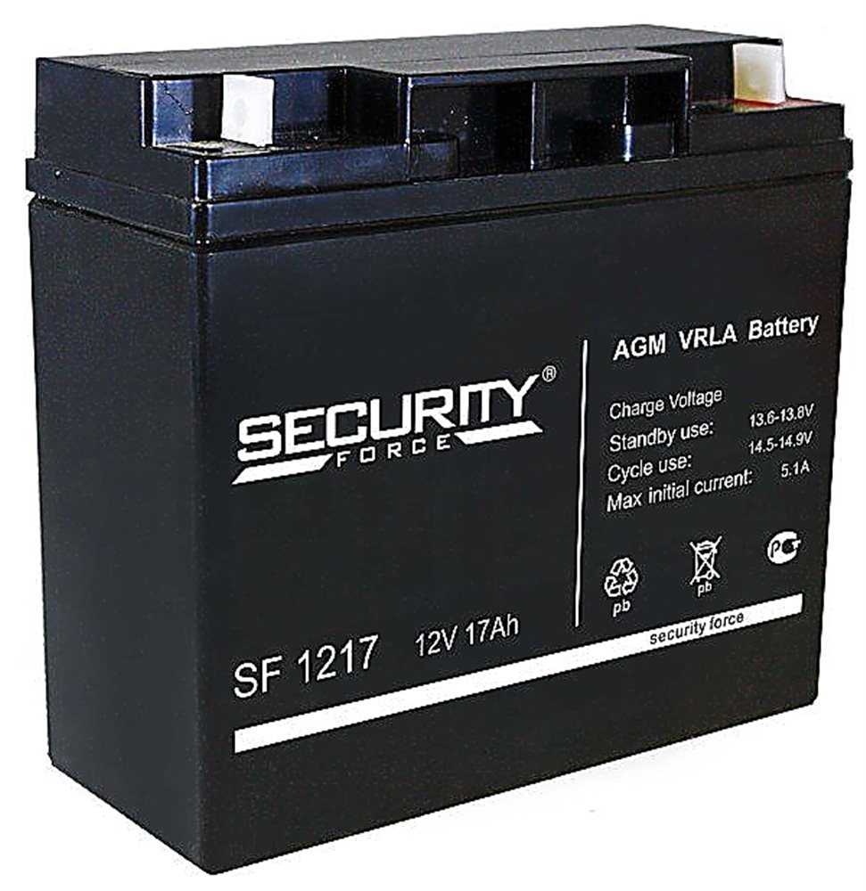 SF 1217 - Аккумулятор Security Force герметичный свинцово-кислотный, 12В/17Ач, клеммы под болт с гайкой 5.5 мм