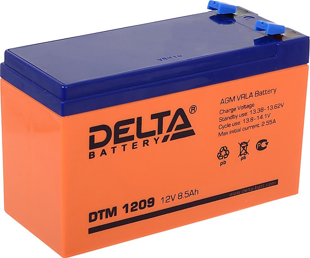 DTM 1209 - Аккумулятор Delta герметичный свинцово-кислотный, 12В/9Ач, тип клеммы: FASTON (зажим) 6,35 мм, 151х65х94мм, 2,65 кг