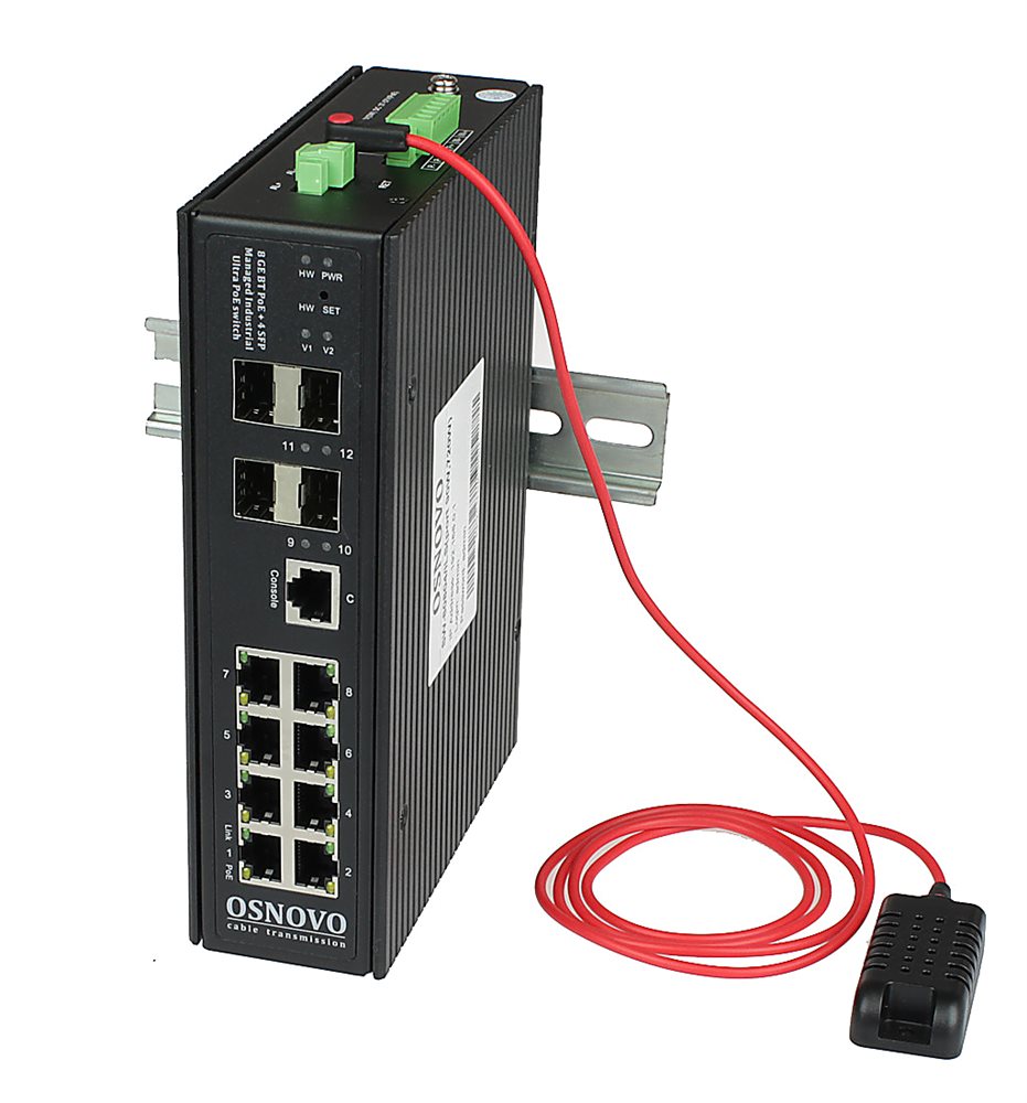 SW-80804/ILS(port 90W,720W) - Промышленный управляемый (L2+) Ultra PoE коммутатор OSNOVO Gigabit Ethernet. Порты: 8 x GE (10/100/1000Base-T) с PoE BT (до 90W) + 4 x GE SFP (1000Base-X).