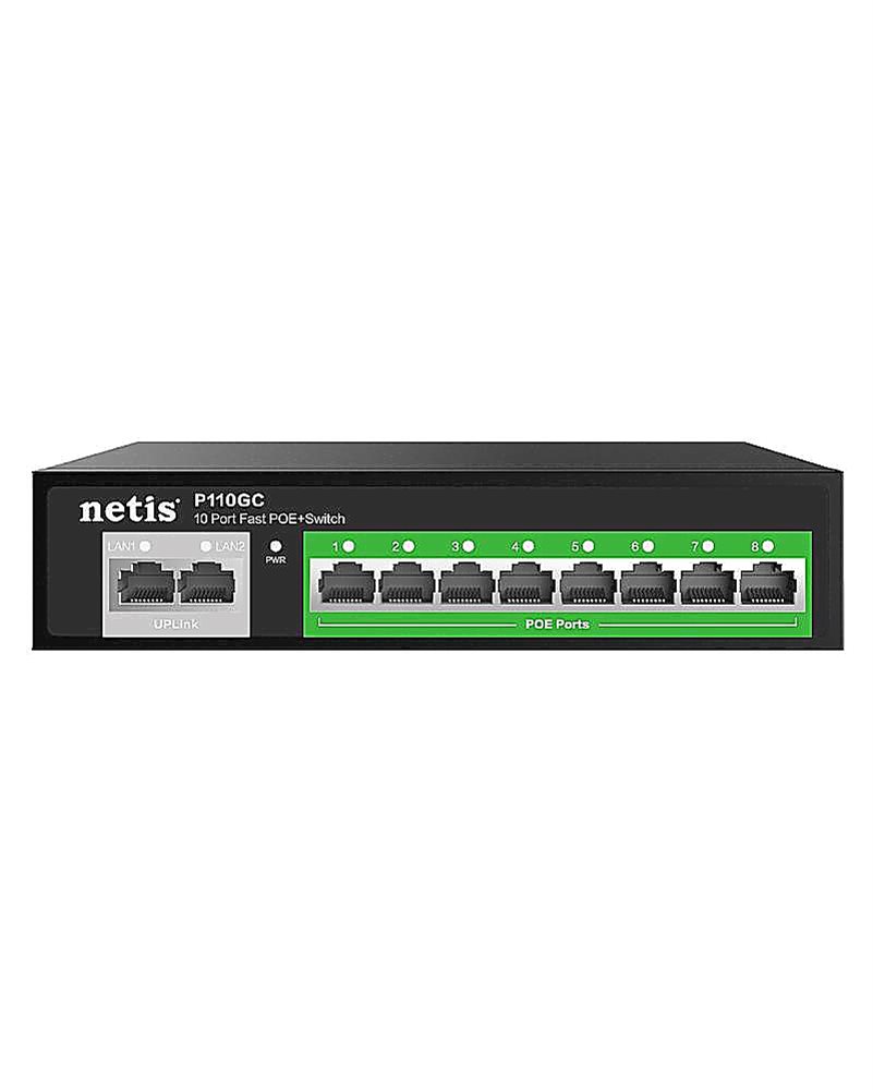 P110GC - Коммутатор Netis неуправляемый, настольный, 100 Мбит/сек, 1000 Мбит/сек, 10 port, 8PoE, бюджет PoE 100 Вт