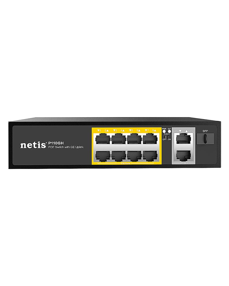 P110GH - Коммутатор Netis неуправляемый, настольный, 100 Мбит/сек, 10 port, SFPx1, PoE, бюджет PoE 100 Вт