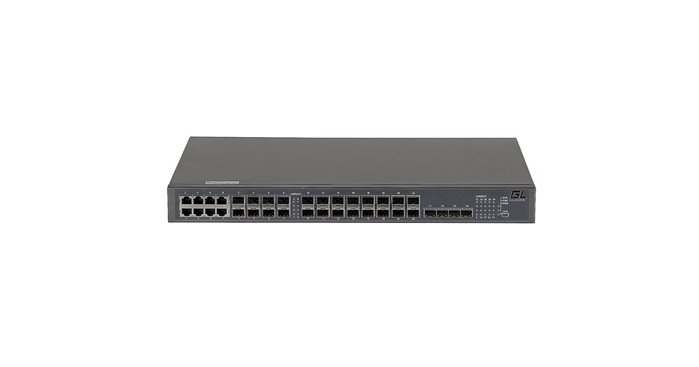 GL-SW-G201-28SC - Управляемый коммутатор GIGALINK, L2++ Stack, 16*1000Base-X SFP, 8*комбо 100/1000Base-T/SFP, 4*1/10Гбит/с SFP+, 1 RJ45 консольный порт, 1U 19", 220В