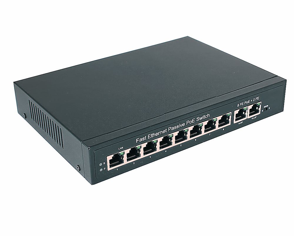 NS-SW-8F2F-P/A - Passive Коммутатор PoE NST Fast Ethernet на 10 портов. Порты: 8 х FE (10/100 Base-T, 52V 4,5(+) 7,8(–)) совместимы с PoE (IEEE 802.3af/at), 2 x FE (10/100 Base-T) Uplink. Мощность PoE на порт - до 30W.