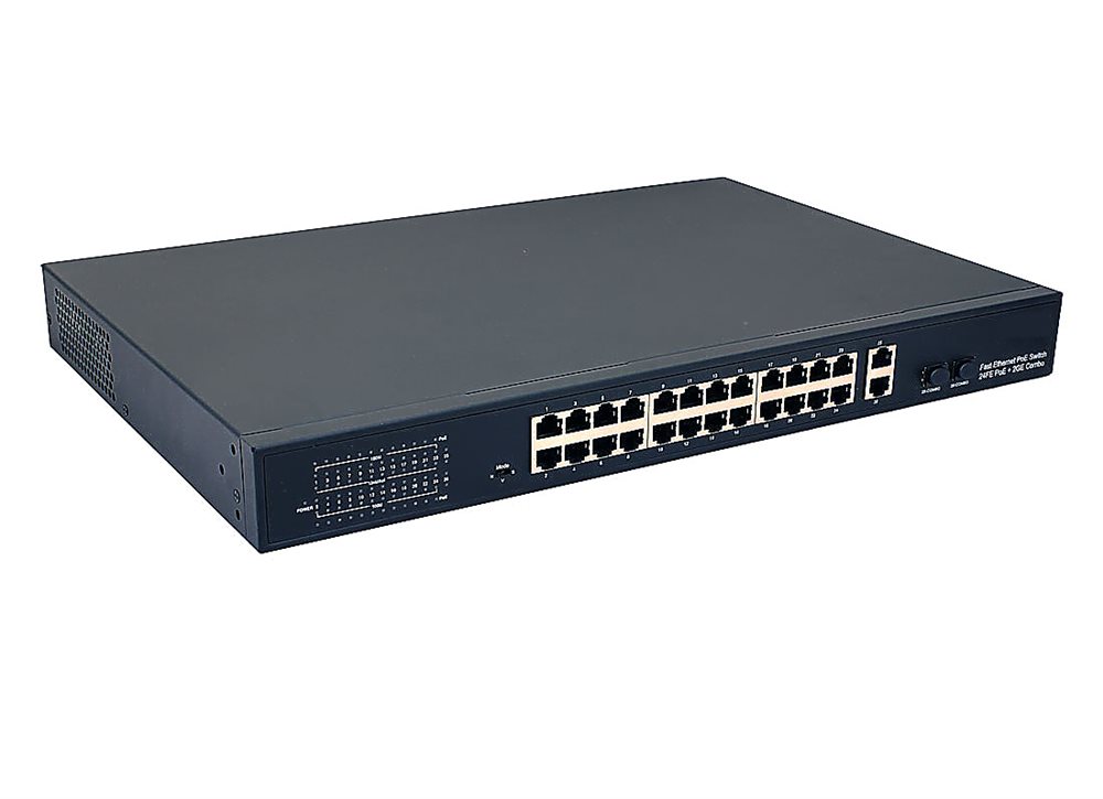 NS-SW-24F2G-P - Коммутатор PoE NST Fast Ethernet. Порты: 24 x FE (10/100 Base-T) с поддержкой PoE (IEEE 802.3af/at), 2 x GE Combo Uplink (RJ45 + SFP). Мощность PoE на порт - до 30W. Суммарная мощность PoE до 385W