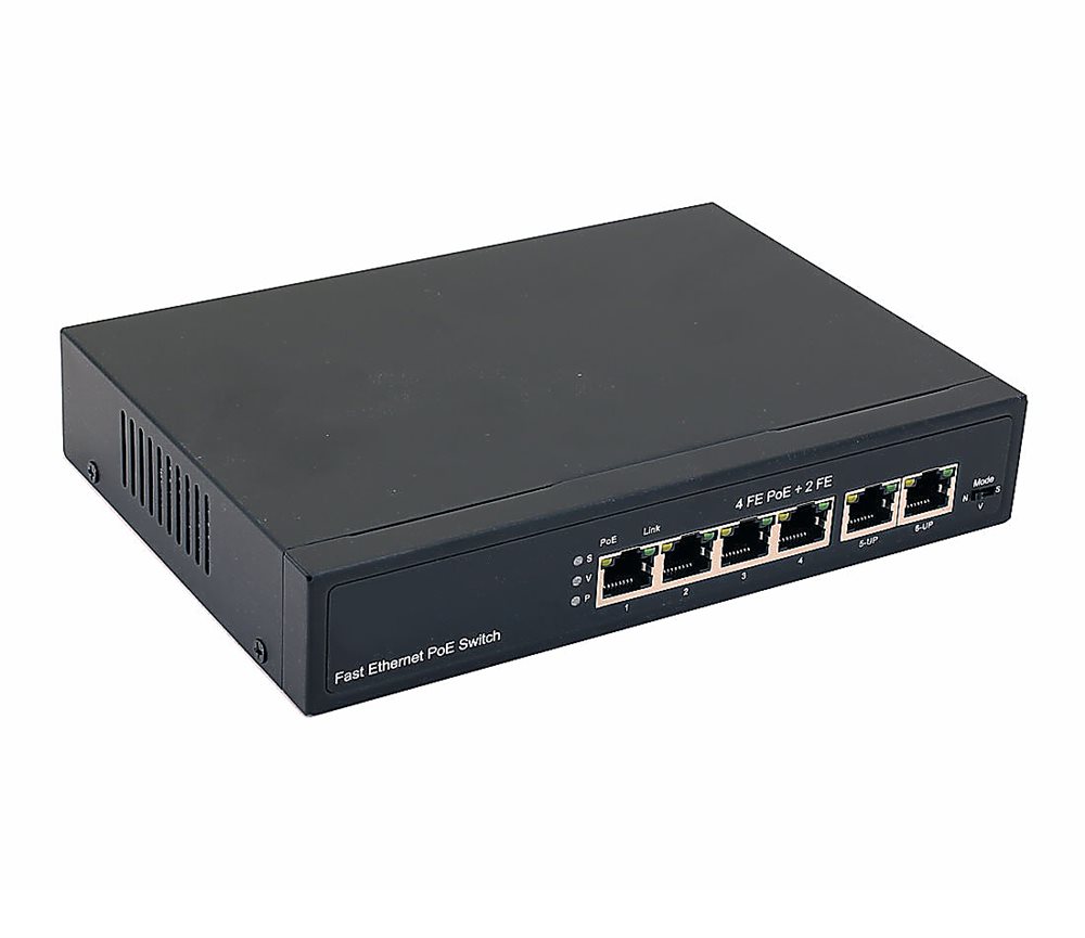 NS-SW-4F2F-P - Коммутатор PoE NST Fast Ethernet на 6 RJ45 портов. Порты: 4 х FE (10/100 Base-T) с поддержкой PoE (IEEE 802.3af/at), 2 x FE (10/100 Base-T) Uplink. Мощность PoE на порт - до 30W. Суммарная мощность PoE -  до 80W.