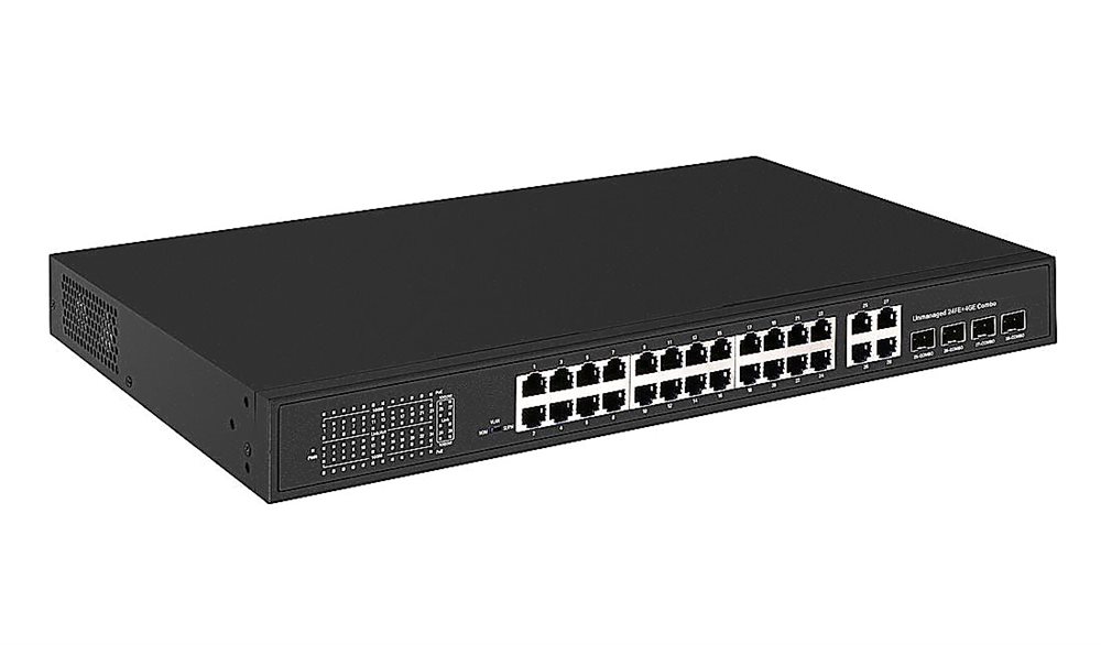 NS-SW-24F4G-P - Коммутатор PoE NST Fast Ethernet. Порты: 24 x FE (10/100 Base-T) с поддержкой PoE (IEEE 802.3af/at), 4 x GE Combo Uplink (RJ45 + SFP). Мощность PoE на порт - до 30W. Суммарная мощность PoE до 385W.