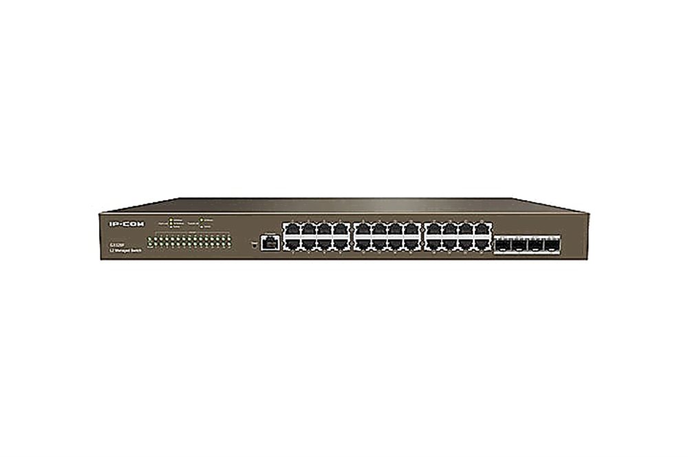 IP-COM G3328F - Коммутатор управляемый L2, 29 портовый. 24 порта 10/100/1000 Мбит/c Base-T + 4 порта SFP 10/100/100 Мбит/c Base-T + 1 Консольный порт.Грозозащита на порт 6 кВ.