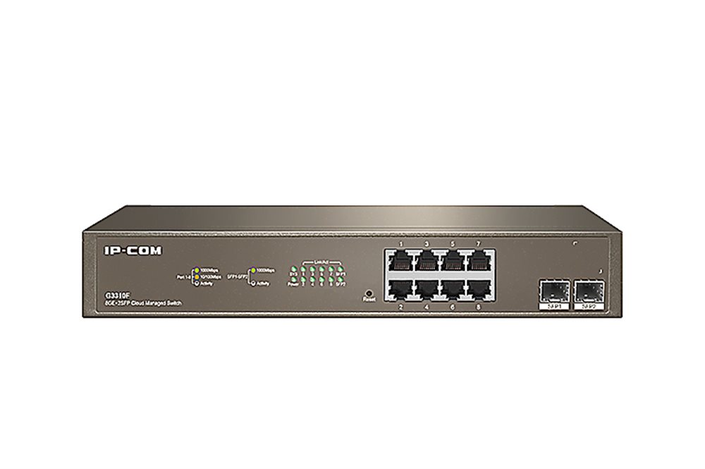 IP-COM G3310F - Коммутатор управляемый L2, 10 портовый. 8 портов 10/100/1000 Мбит/c Base-T + 2 порта SFP 10/100/100 Мбит/c Base-T.Грозозащита на порт 6 кВ.