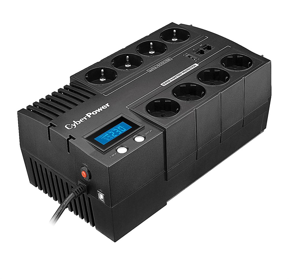 BR1000ELCD - Источник бесперебойного питания линейно-интерактивный CyberPower BR1000ELCD 1000ВА/600Вт USB/RJ11/45/USB charger A (4+4 EURO)