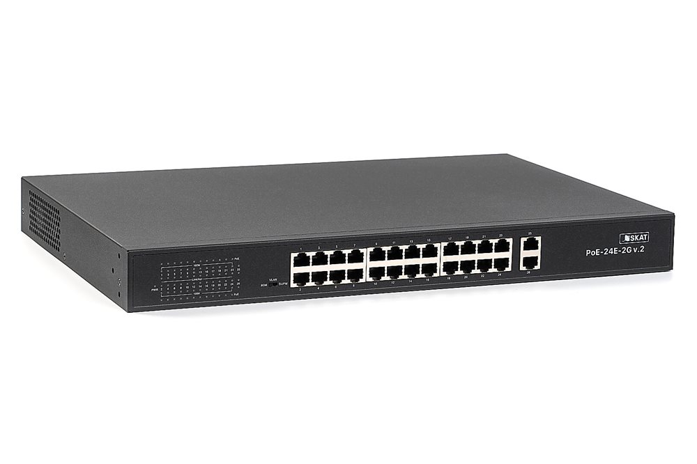 SKAT PoE-24E-2G v.2 коммутатор PoE Plus, мощность 250Вт, порты: 24хEthernet (10/100 Мбит/с), 2хUplink (10/100/1000 Мбит/с) (4077)