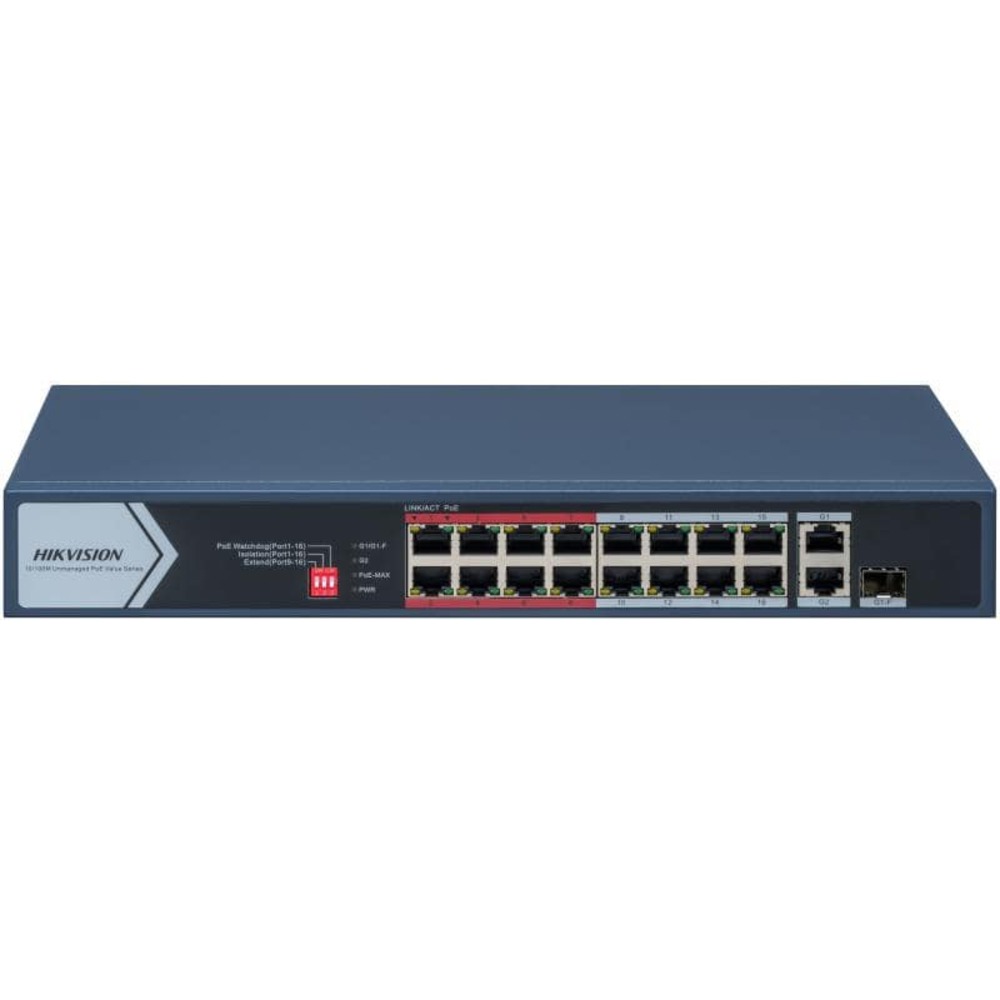 Неуправляемый PoE коммутатор DS-3E0318P-E/M (C) 16 портов RJ45 100M PoE бюджет 130 Вт