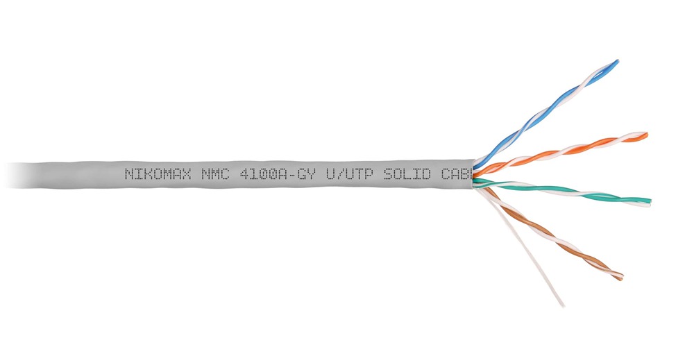 NMC 4100A-GY - Кабель NIKOMAX U/UTP 4 пары, Кат.5e (Класс D), тест по ISO/IEC, 100МГц, одножильный, BC (чистая медь), 24AWG (0,51мм), поливинилхлорид, внутренний, серый, 305м