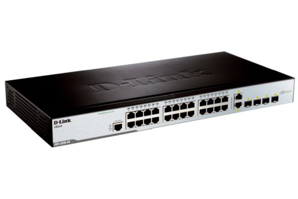 DES-3200-28/C1A Управляемый L2 коммутатор D-Link с 24 портами 10/100Base-TX, 2 портами 100/1000Base-X SFP и 2 комбо-портами 100/1000Base-T/SFP