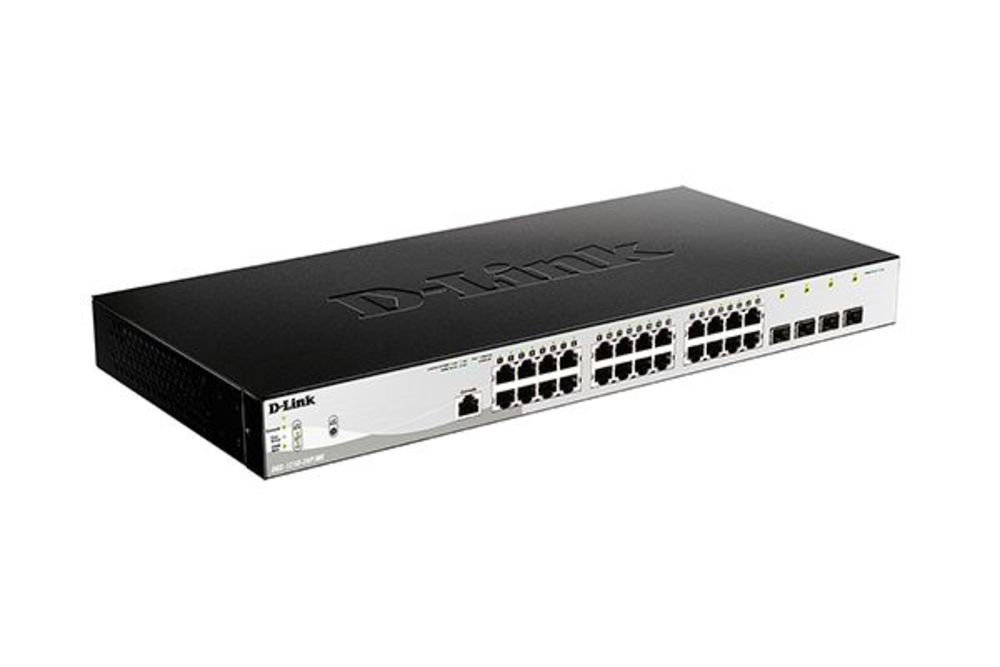 DGS-1210-28P/ME/B2A Управляемый L2 коммутатор с 24 портами 10/100/1000Base-T и 4 портами 1000Base-X SFP (24 порта PoE 802.3af/at, PoE-бюджет 193 Вт)