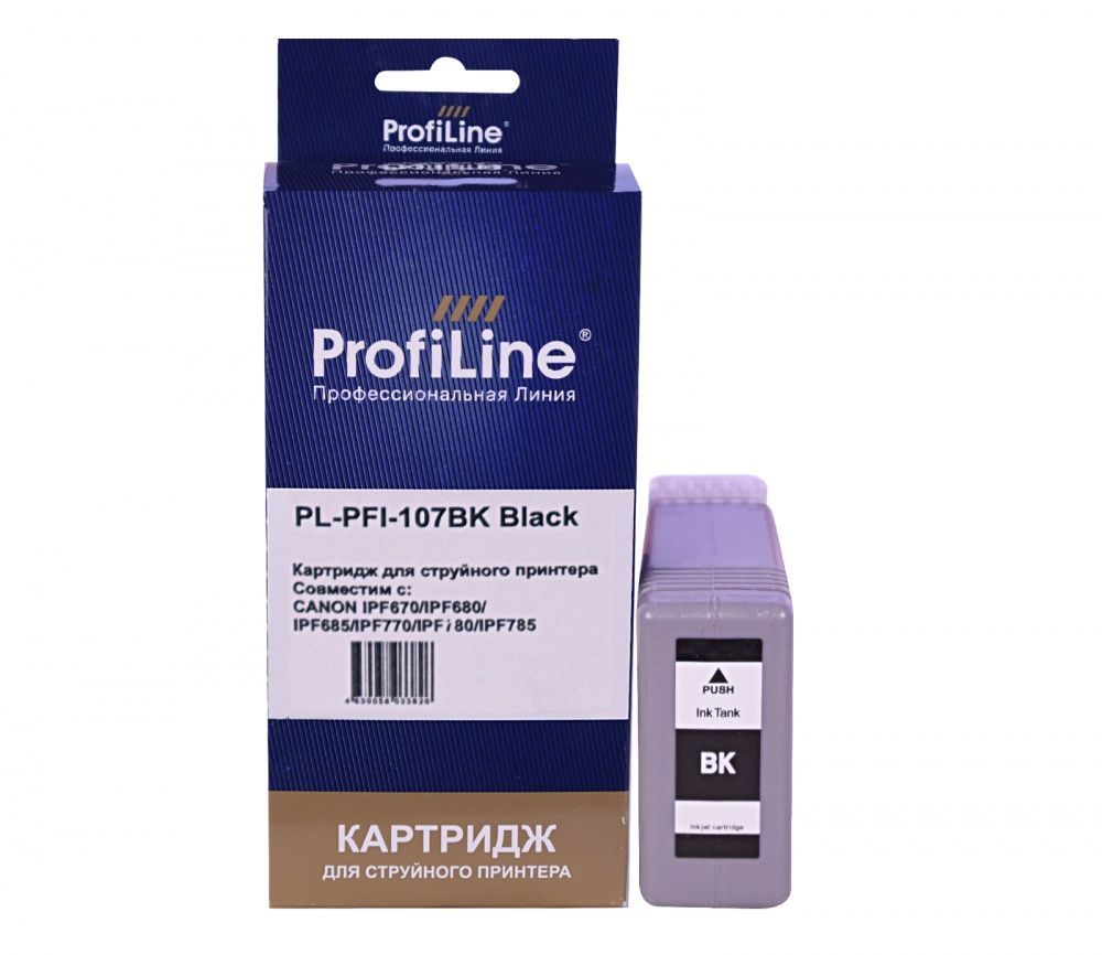 Струйный картридж PL-PFI-107BK для принтеров Canon imagePROGRAF iPF670/iPF680/iPF685/iPF770/iPF780/iPF785 с чернилами на водной основе Black 130 мл ProfiLine