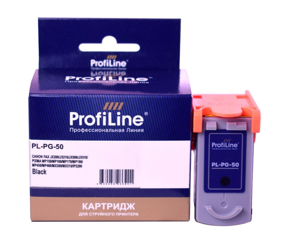 Струйный картридж PL-PG-50 для принтеров CANON FAX JX200/JX210/JX500/JX510/PIXMA MP150/MP160/MP170/MP180/MP450/MP460/MX300/MX310/IP2200 с чернилами Black ProfiLine