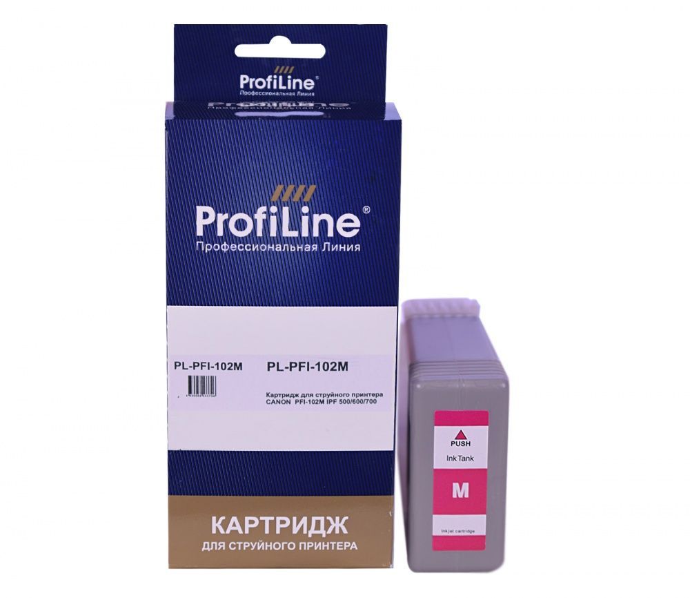 Струйный картридж PL-PFI-102M для принтеров Canon imagePROGRAF LP17/LP24/iPF500/iPF510/iPF600/iPF605/iPF610/iPF650/iPF655/iPF700/iPF710/iPF720/iPF750/iPF755/iPF760/iPF765 с чернилами на водной основе Magenta 130 мл ProfiLine