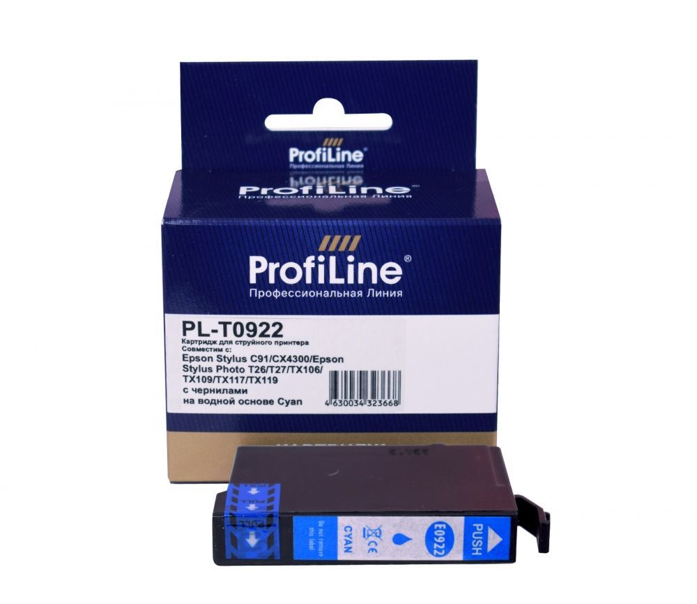 Струйный картридж PL-T0922 для принтеров Epson Stylus T26/T27/C91/TX106/TX109/TX117/TX119/C240/CX4300 с чернилами на водной основе Cyan 5,5 мл ProfiLine
