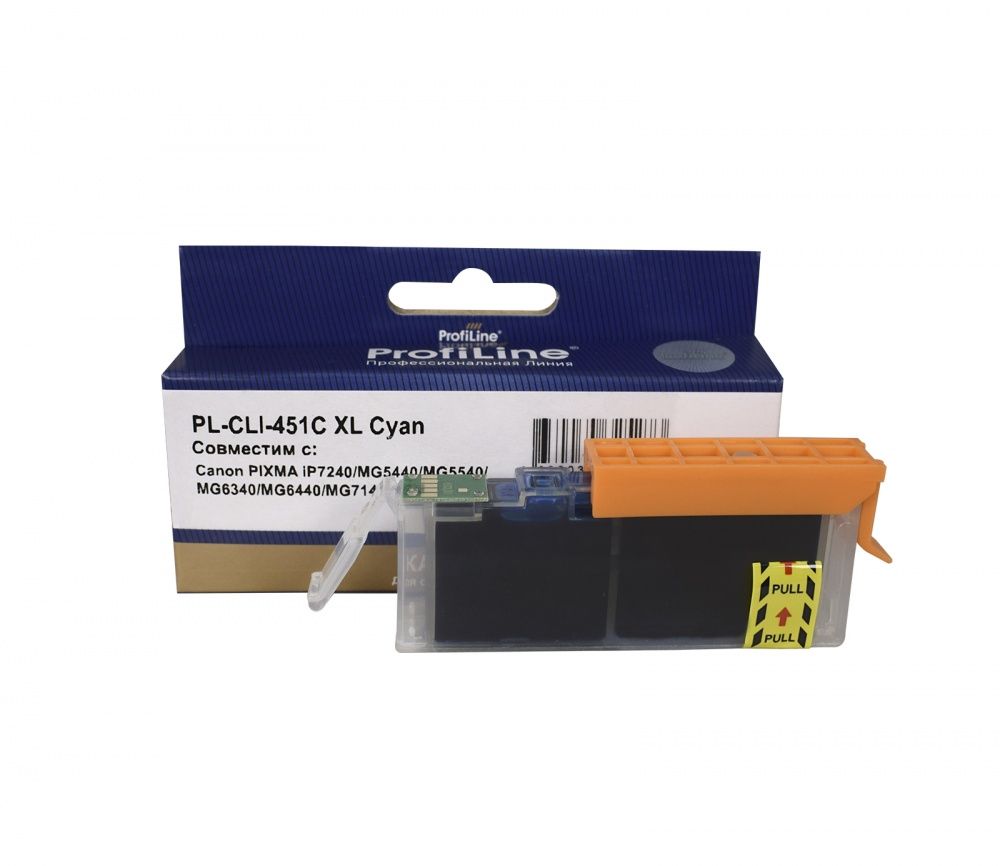 Струйный картридж PL-CLI-451C XL для принтеров Canon PIXMA iP7240/iP8740/iX6840/MG5440/MG5540MG5640/MG6340/MG6440/MG6640/MG7140/MG7540/MX924 с чернилами на водной основе Cyan 11 мл ProfiLine