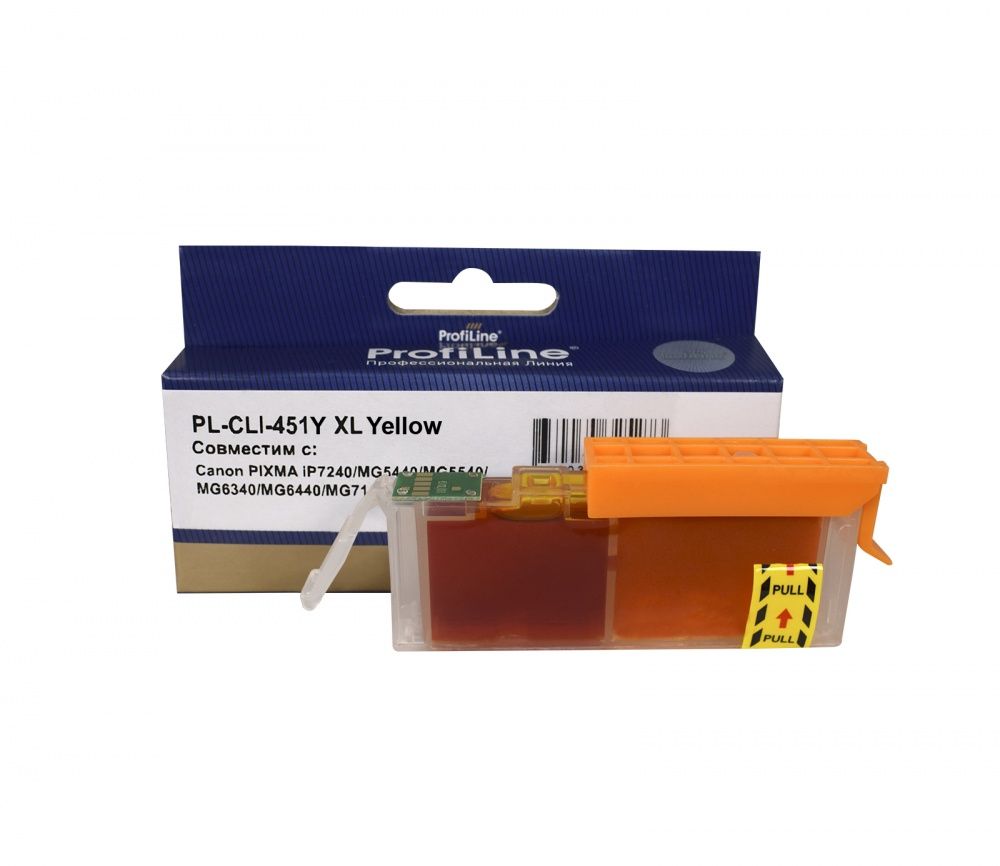 Струйный картридж PL-CLI-451Y XL для принтеров Canon PIXMA iP7240/iP8740/iX6840/MG5440/MG5540/MG5640/MG6340/MG6440/MG6640/MG7140/MG7540/MX924 с чернилами на водной основе Yellow 11 мл ProfiLine