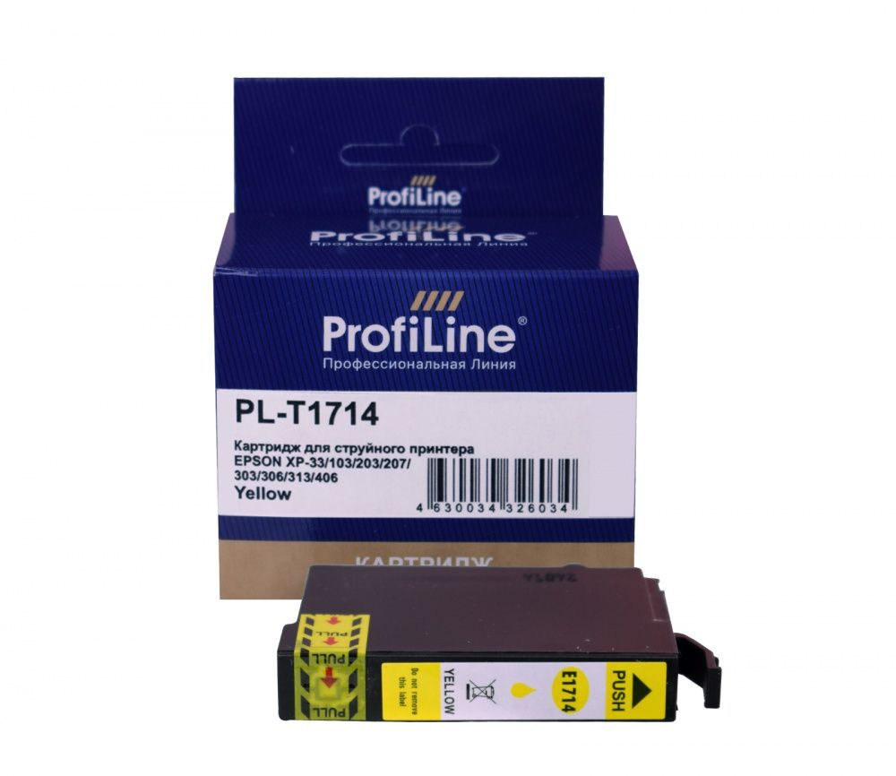 Струйный картридж PL-T1714 для принтеров Epson Expression Home XP-33/XP-103/XP-203/XP-207/XP-303/XP-306/XP-313/XP-323/XP-403/XP-406/XP-413/XP-426 с чернилами на водной основе Yellow 6,6 мл ProfiLine