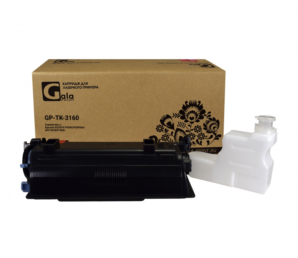 Тонер-туба GP-TK-3160 для принтеров Kyocera ECOSYS M3145dn/M3645dn/P3045dn/P3050dn/P3055dn/P3060dn/P3145dn/P3150dn/P3155dn/P3260dn/M3860idn/M3860idnf с бункером отработанного тонера 12500 копий GalaPrint