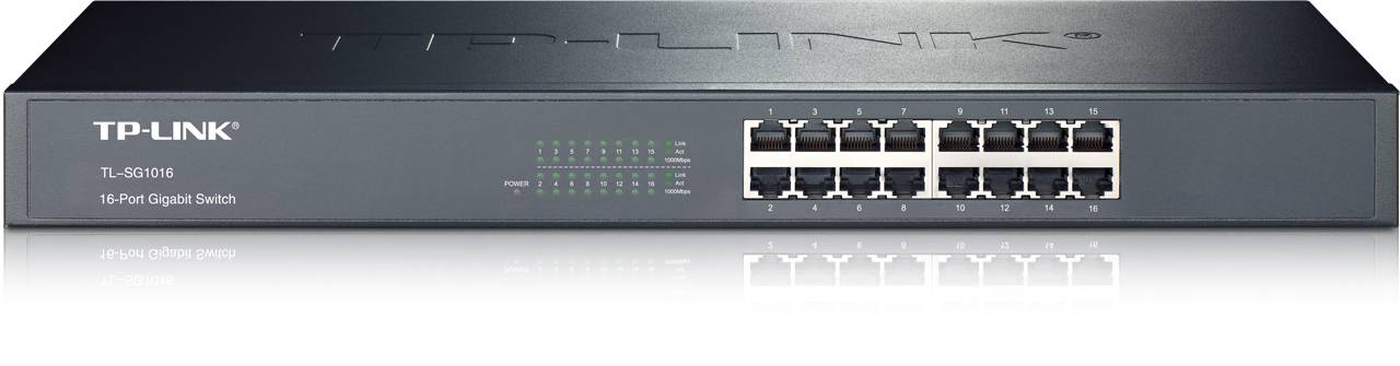 TP-Link TL-SG1016 16-портовый гигабитный коммутатор, стальной корпус высотой 1U, монтируется в 19-дюймовую стойку