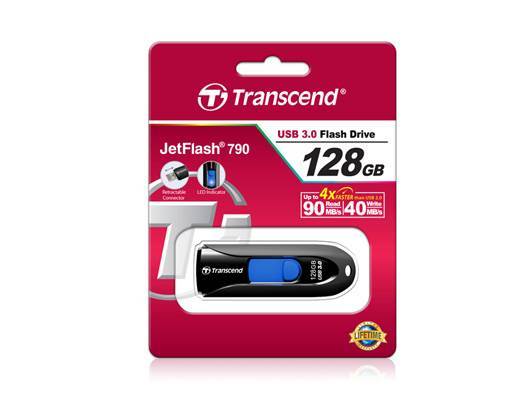 Флеш накопитель 128GB Transcend JetFlash 790, USB 3.1, Черный/Синий