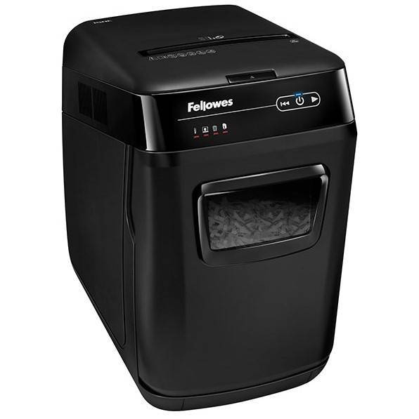 Fellowes® Шредер AutoMax® 150C (автоподача 150 листов) , 32 литр, DIN P-4, 4х38мм, , автореверс, скобы/скрепки/карты/CD