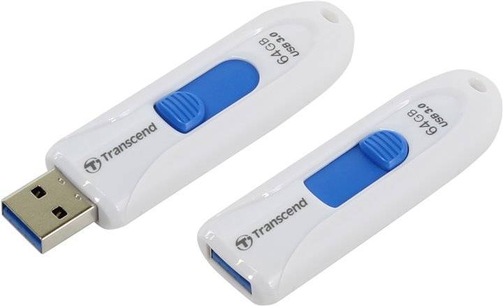 Флеш накопитель 64GB Transcend JetFlash 790, USB 3.1, Белый/Синий